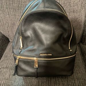 Michael Kors black Rhea Large Leather Backpack